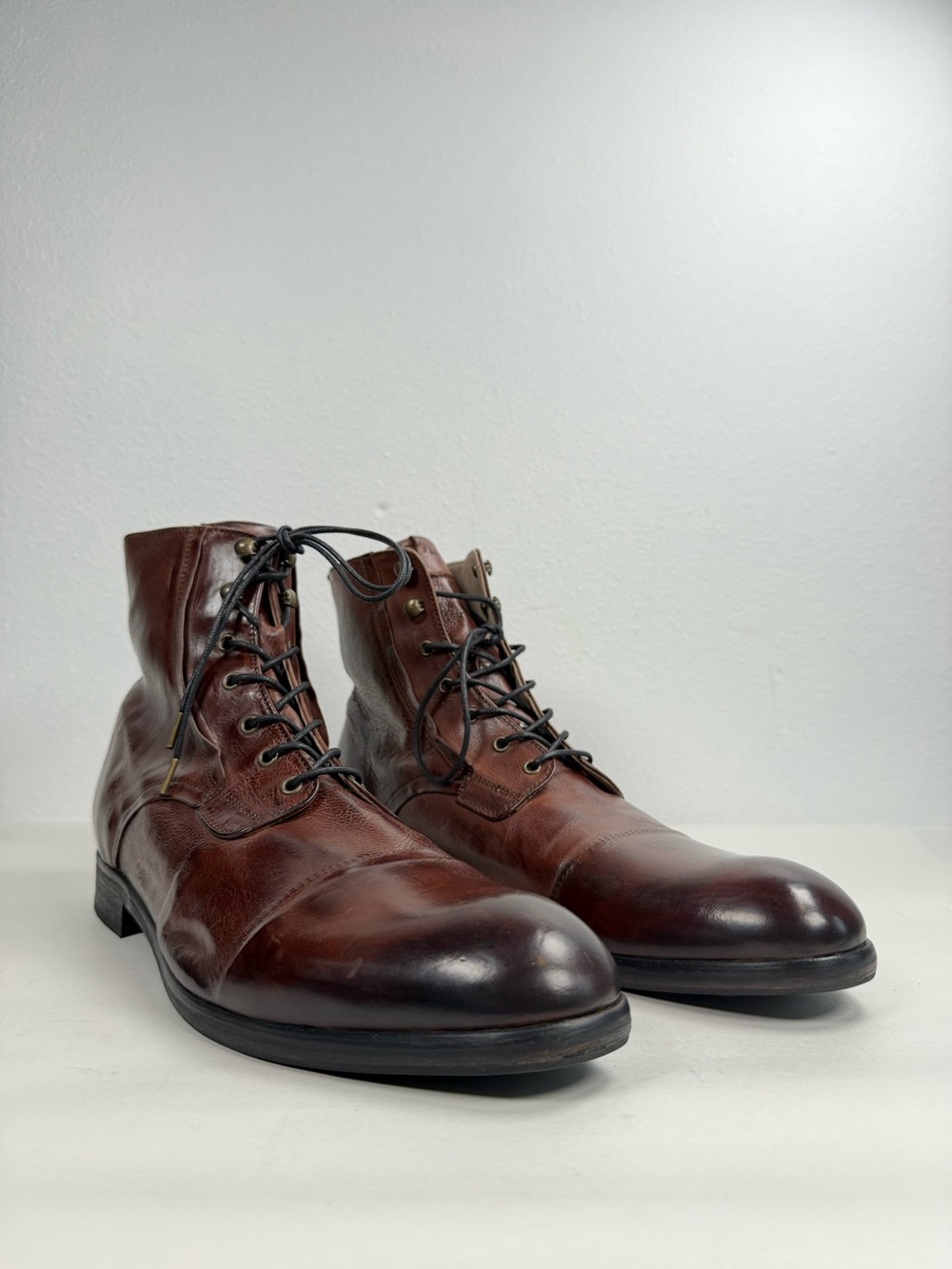 ALL SAINTS Men’s Brown Mikkel Boots Size 12 (46 EU) Polished Italian Leather